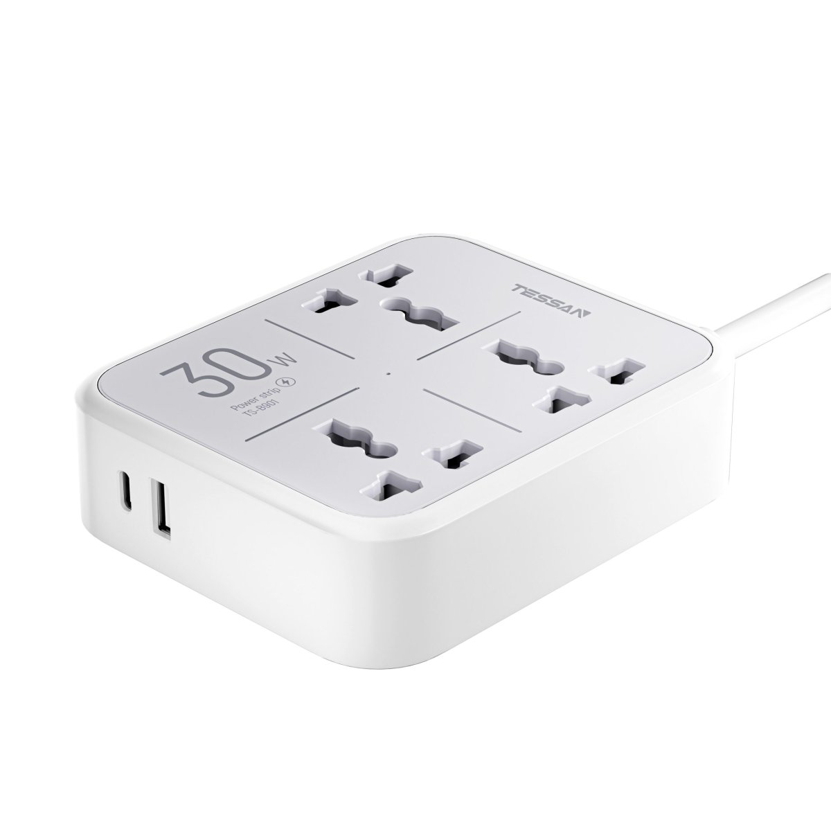 TESSAN Universal UK/UAE/KSA/SG PD Fast Charging 30W Flat Extension Cord/Overload Protector