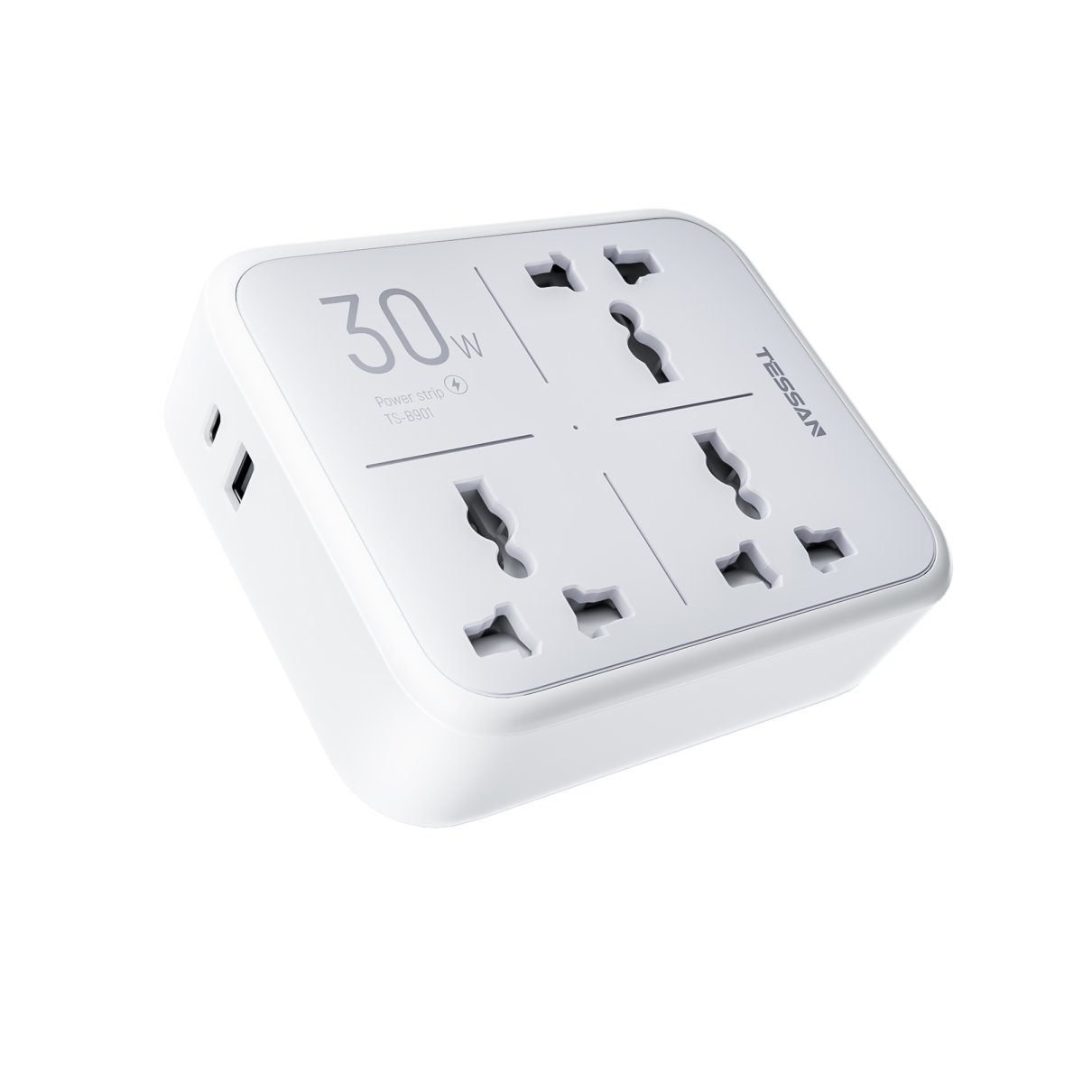 TESSAN Universal UK/UAE/KSA/SG PD Fast Charging 30W Flat Extension Cord/Overload Protector
