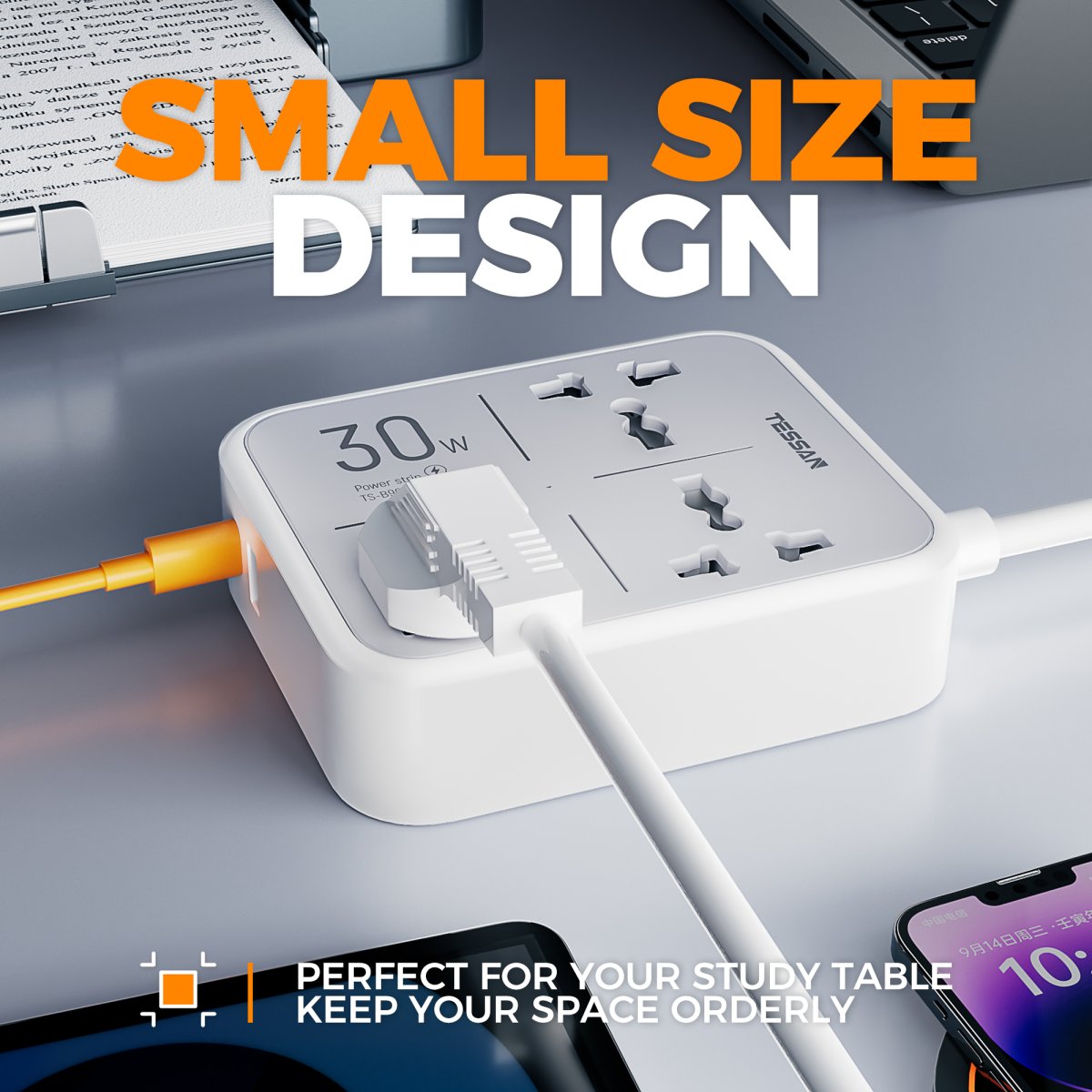 TESSAN Universal UK/UAE/KSA/SG PD Fast Charging 30W Flat Extension Cord/Overload Protector