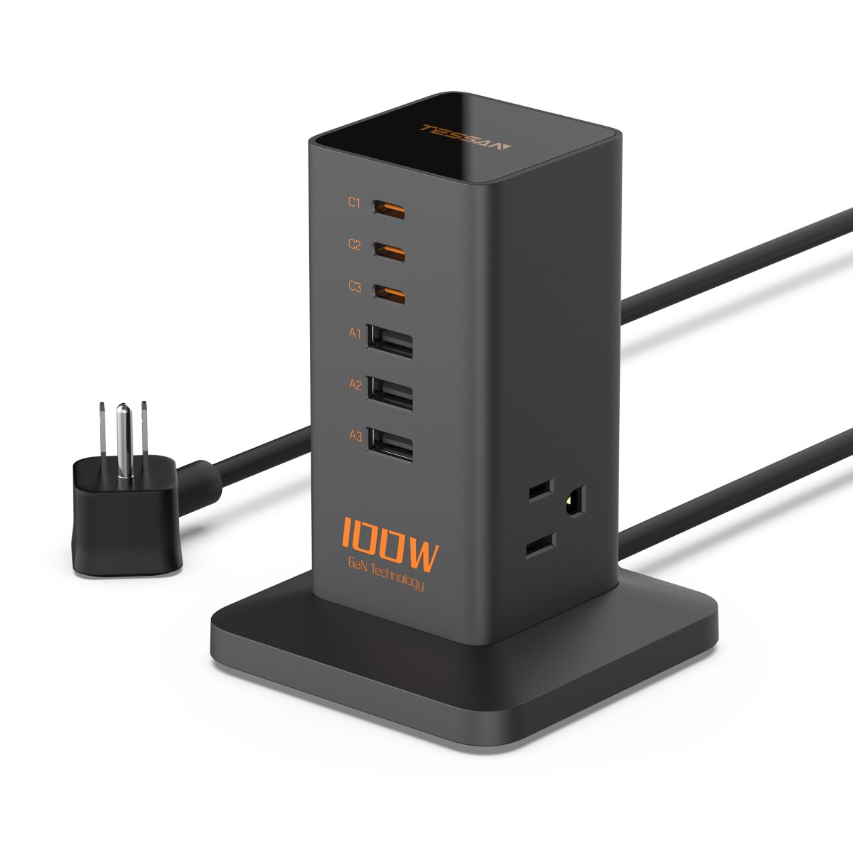 Tessan US/ Canada/ Mexico 100W 6-in-1 Charging Station for Multiple Devices, Desktop Tower Charger with 6 USB Ports