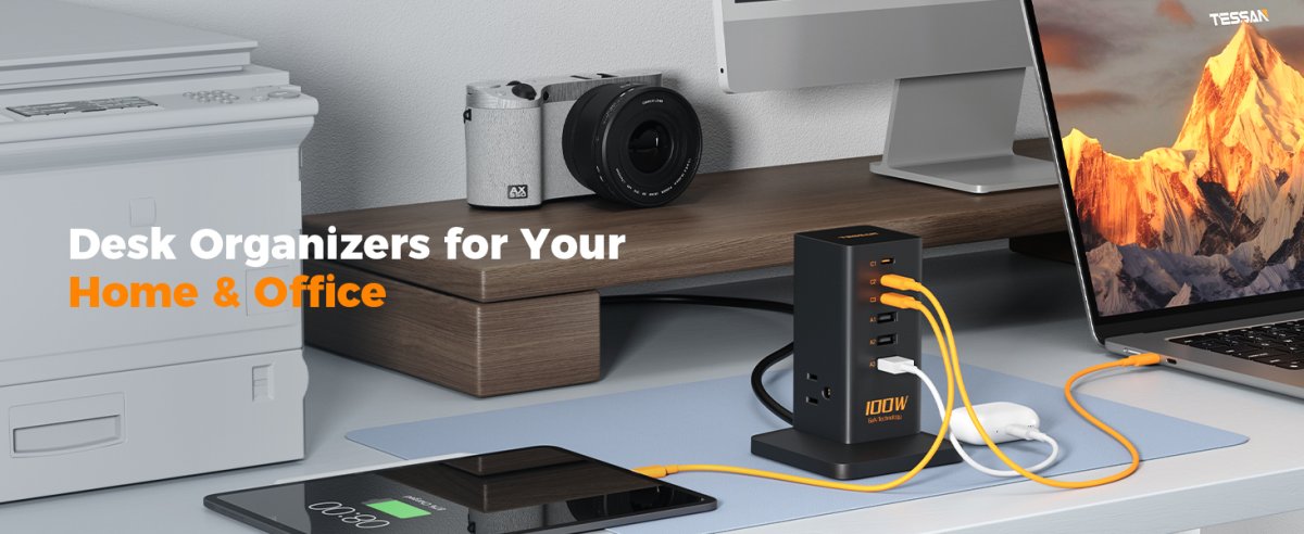 Tessan US/ Canada/ Mexico 100W 6-in-1 Charging Station for Multiple Devices, Desktop Tower Charger with 6 USB Ports