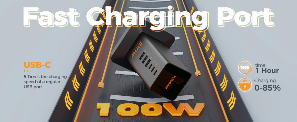 Tessan US/ Canada/ Mexico 100W 6-in-1 Charging Station for Multiple Devices, Desktop Tower Charger with 6 USB Ports