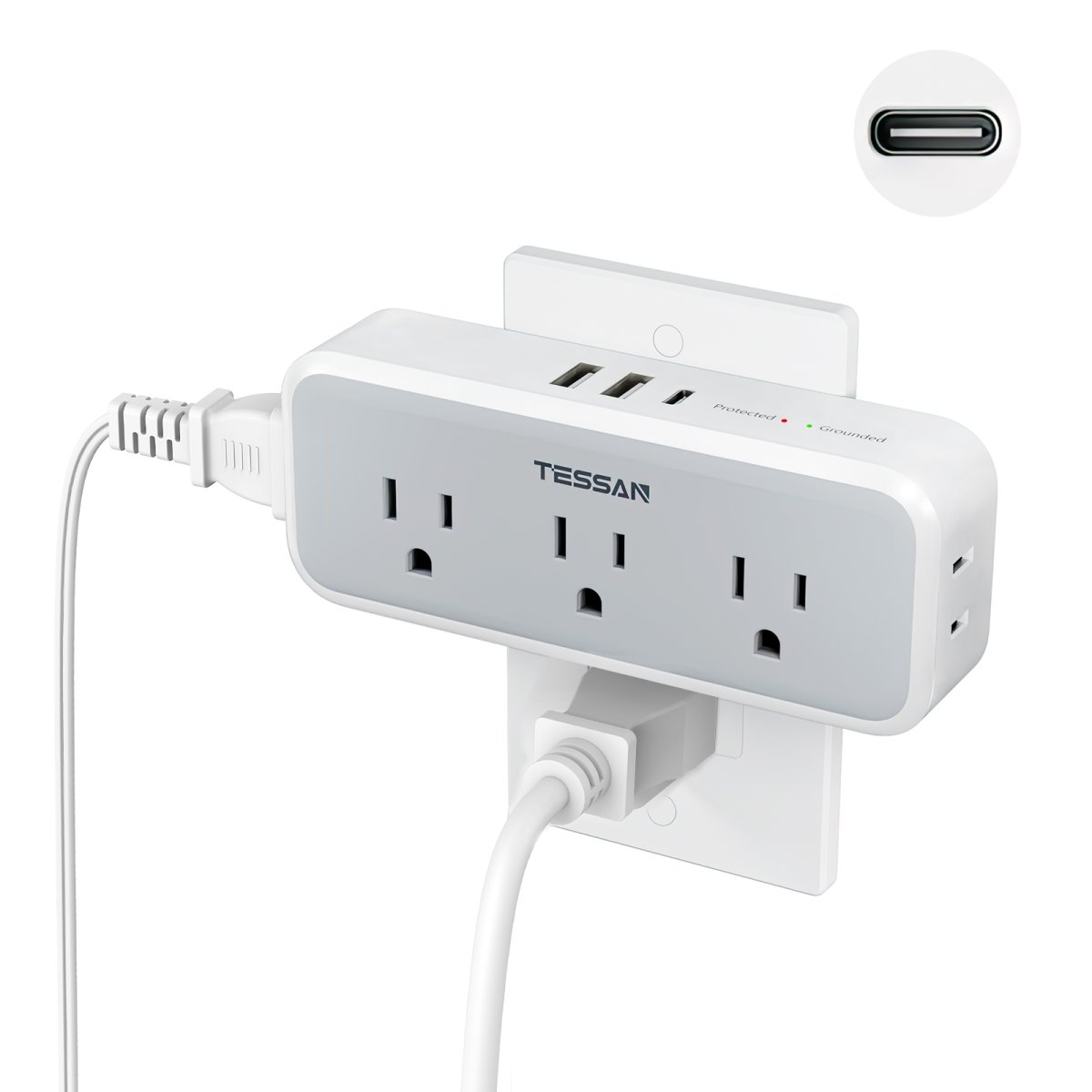 Tessan US/ Canada/ Mexico 15W Multi Outlet Extender, Surge Protection, Compact Design Saving Space
