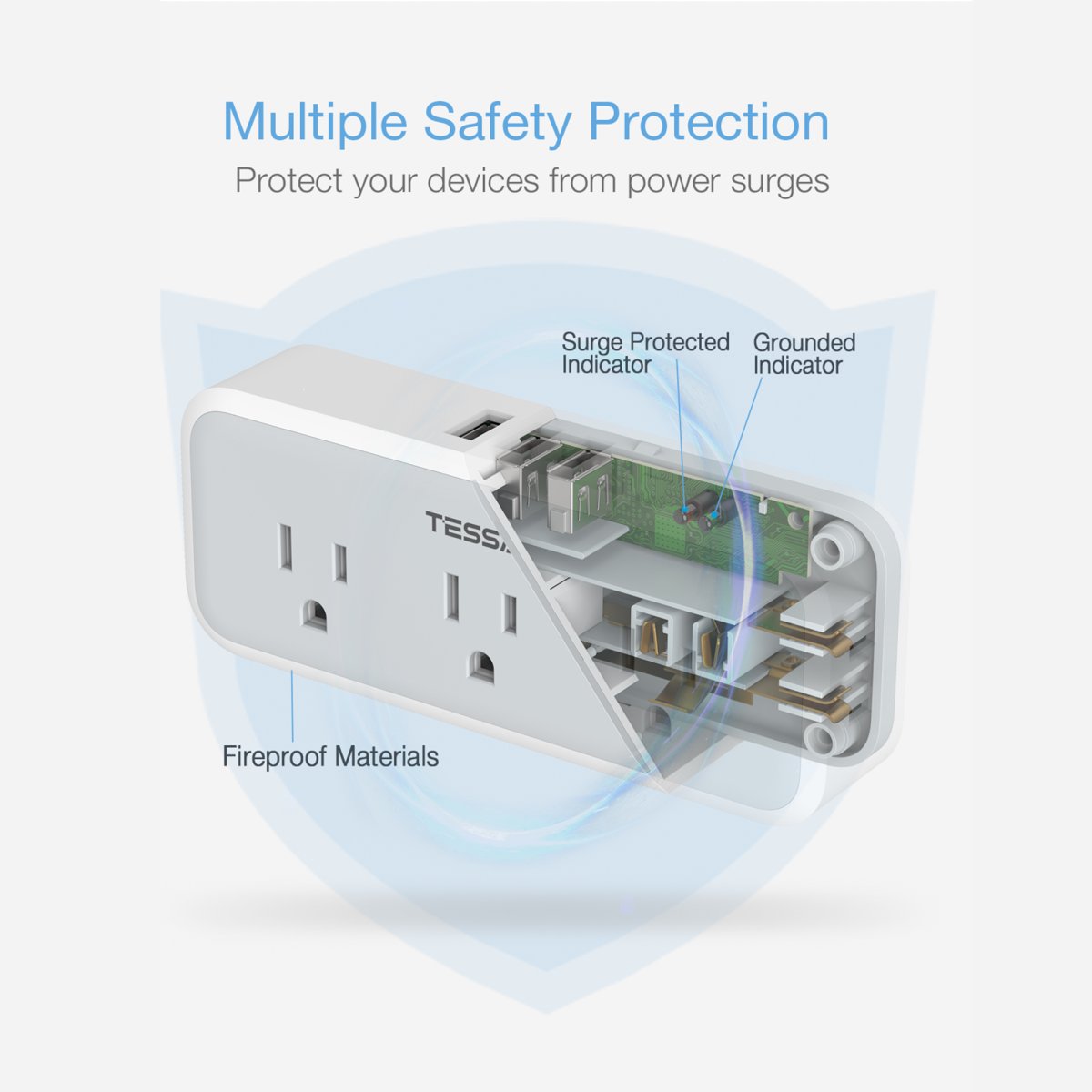 Tessan US/ Canada/ Mexico 15W Multi Outlet Extender, Surge Protection, Compact Design Saving Space