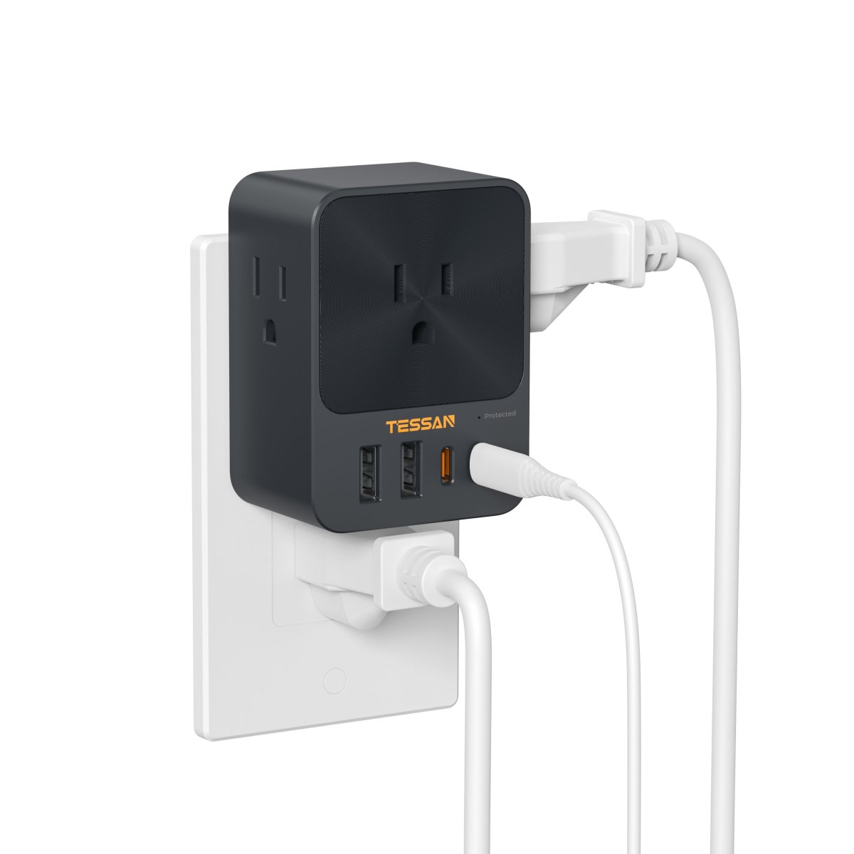 Tessan US/ Canada/ Mexico 30W USB C Wall Charger, 3 Outlet Extender Surge Protector, 4 USB Block Power Delivery (2 USB C Ports)