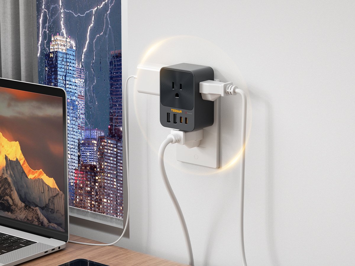 Tessan US/ Canada/ Mexico 30W USB C Wall Charger, 3 Outlet Extender Surge Protector, 4 USB Block Power Delivery (2 USB C Ports)