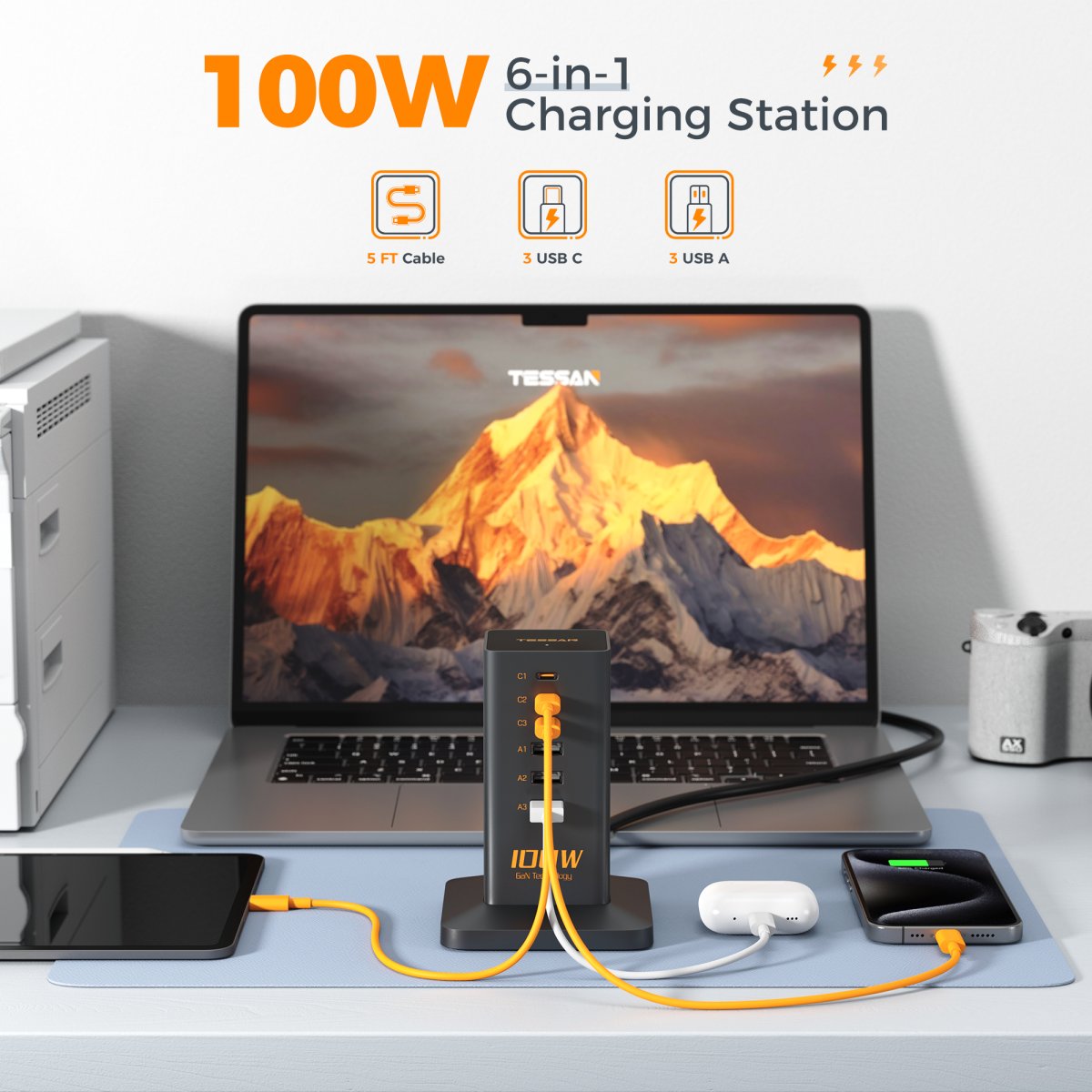 Tessan US /Canada /Mexico 6-in-1 Charging Station Tower Charger with 6 USB Ports