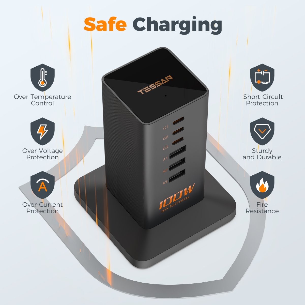 Tessan US /Canada /Mexico 6-in-1 Charging Station Tower Charger with 6 USB Ports