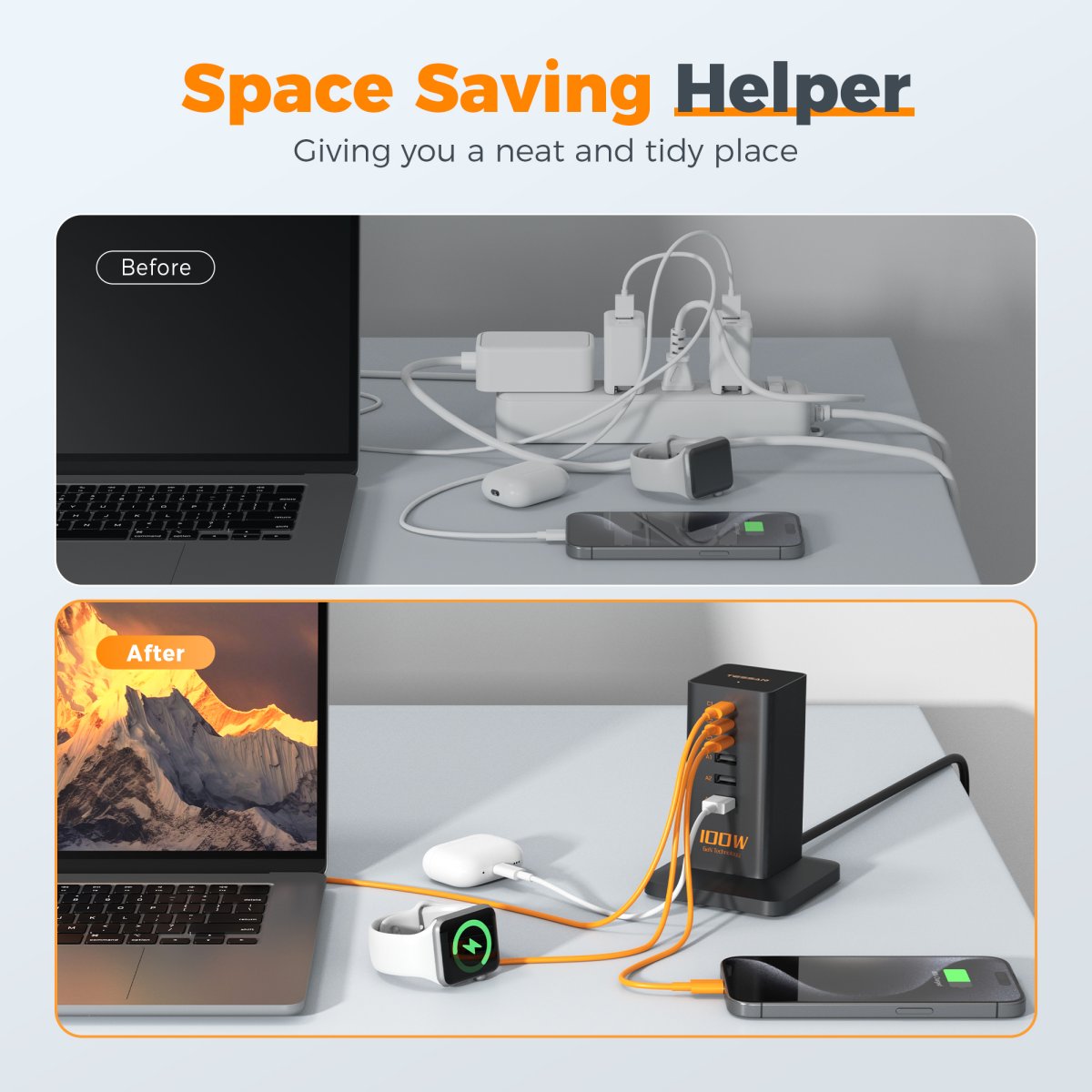 Tessan US /Canada /Mexico 6-in-1 Charging Station Tower Charger with 6 USB Ports