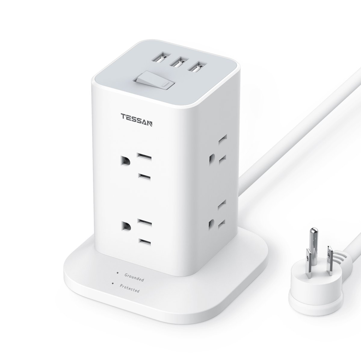 Tessan US/ Canada/ Mexico 8 AC Outlets Surge Protector Power Strip Tower Surge Protector Tower