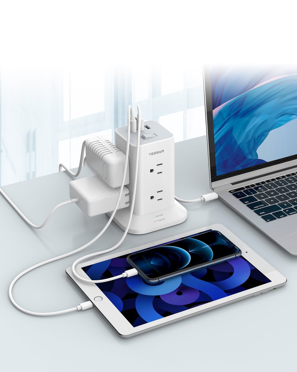 Tessan US/ Canada/ Mexico 8 AC Outlets Surge Protector Power Strip Tower Surge Protector Tower