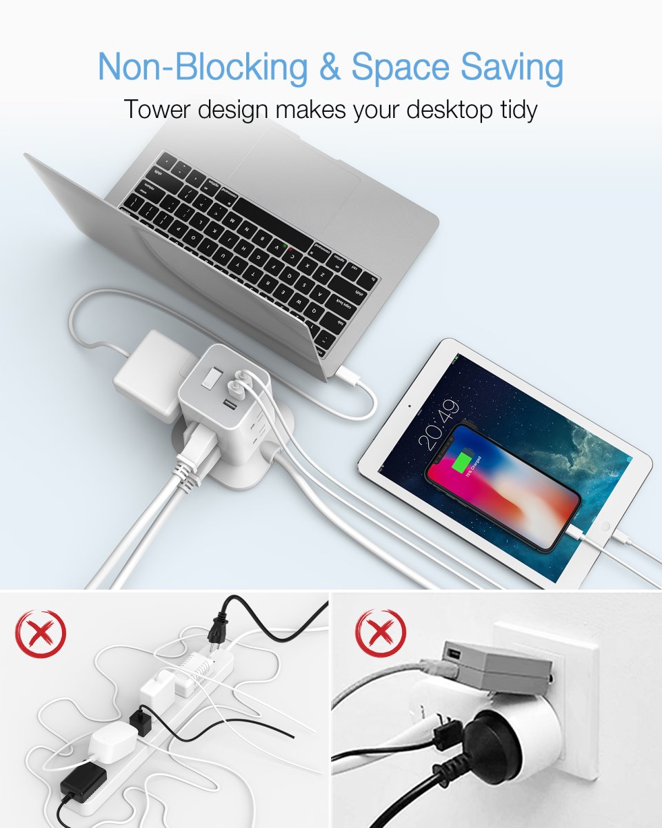 Tessan US/ Canada/ Mexico 8 AC Outlets Surge Protector Power Strip Tower Surge Protector Tower
