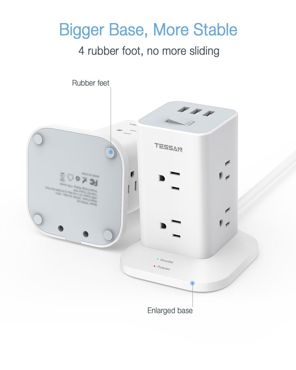 Tessan US/ Canada/ Mexico 8 AC Outlets Surge Protector Power Strip Tower Surge Protector Tower