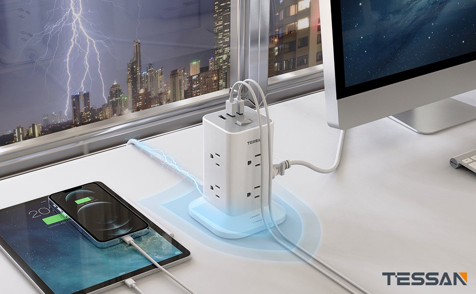 Tessan US/ Canada/ Mexico 8 AC Outlets Surge Protector Power Strip Tower Surge Protector Tower