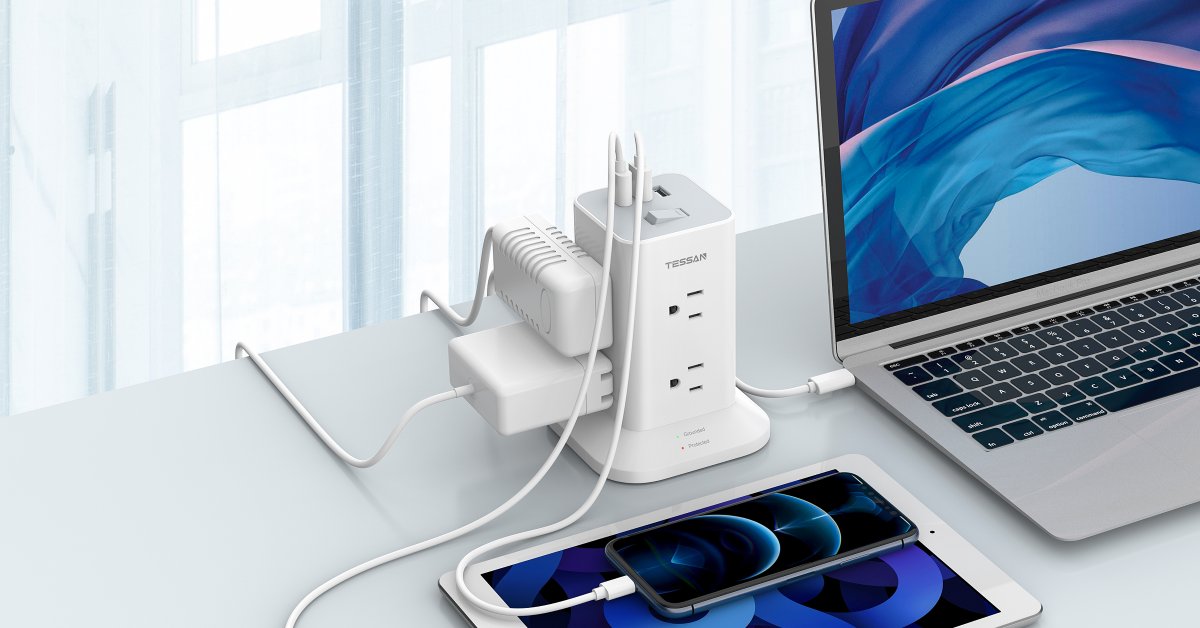 Tessan US/ Canada/ Mexico 8 AC Outlets Surge Protector Power Strip Tower Surge Protector Tower
