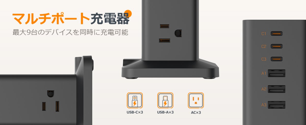 Tessan US /Canada /Mexico 9-in-1 USB C Charger Block PD 65W for iPhone 16/15, MacBook, Tablet, Type C Desktop Charger with 3 AC