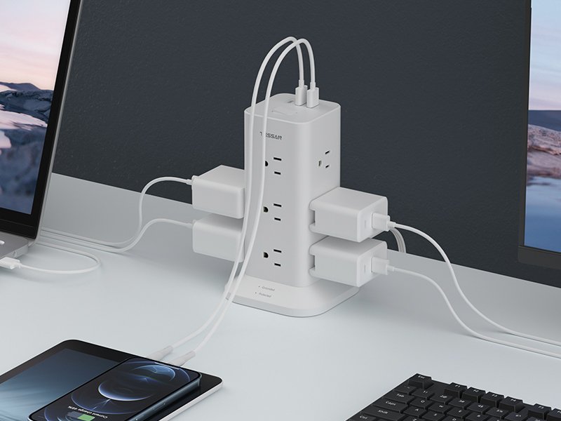 Tessan US/ Canada/ Mexico Flat Plug Extension Cord 6 Feet 900J Surge Protector Tower