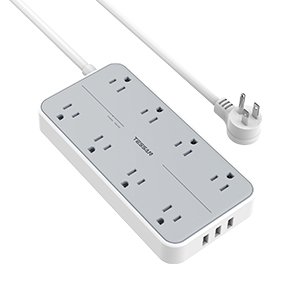 Tessan US/ Canada/ Mexico Flat Plug Extension Cord with 8 Outlets 3 USB Charger(1 USB C) Charging Station