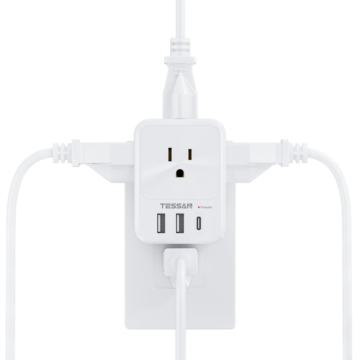 Tessan US/ Canada/ Mexico Multi Plug Adapter Outlet Extender with 4 AC Outlets 3 USB Ports