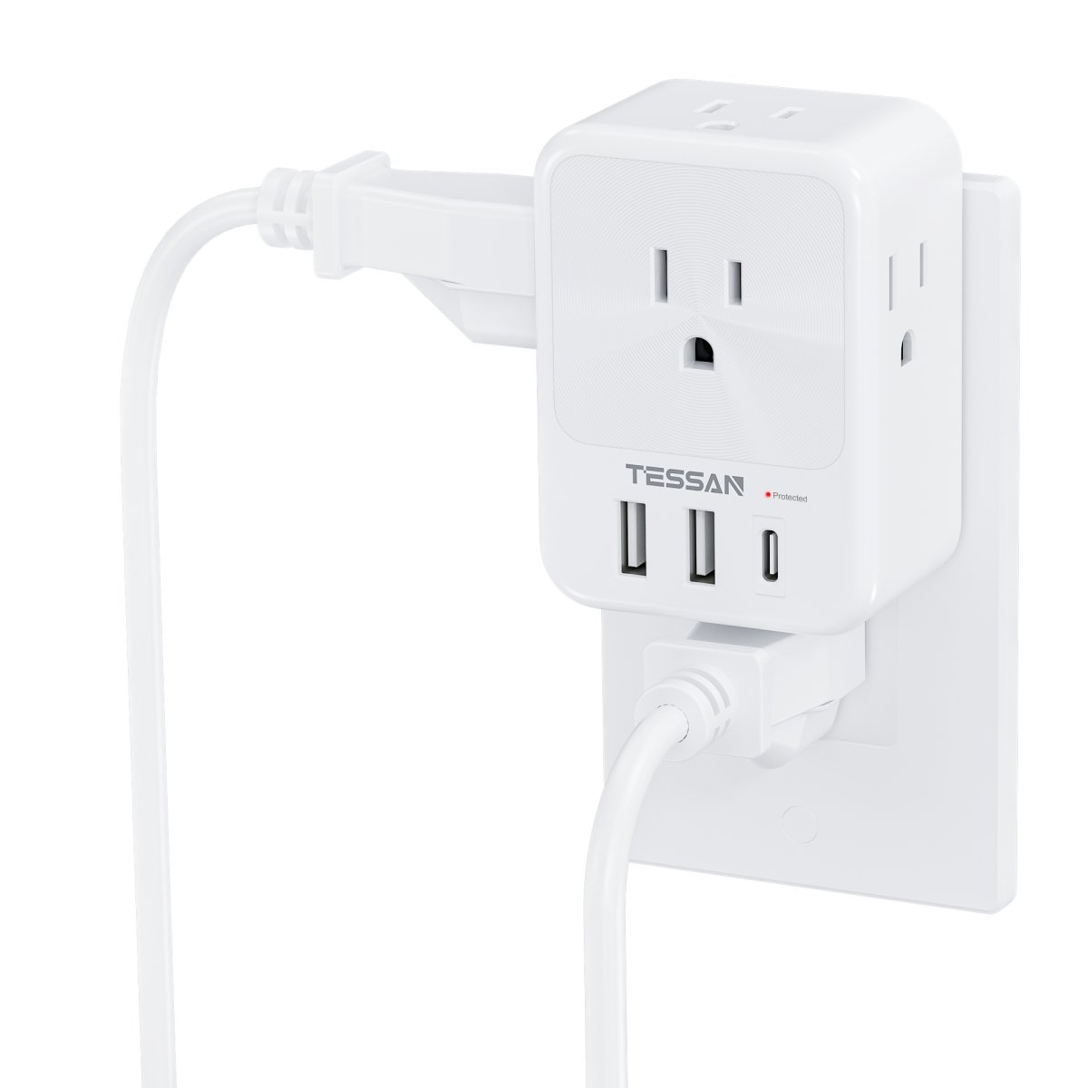 Tessan US/ Canada/ Mexico Multi Plug Adapter Outlet Extender with 4 AC Outlets 3 USB Ports