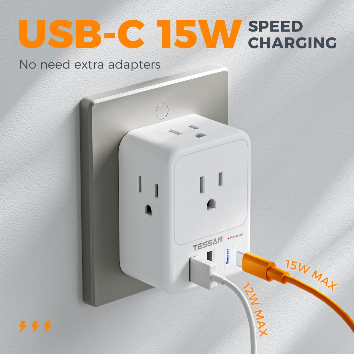 Tessan US/ Canada/ Mexico Multi Plug Adapter Outlet Extender with 4 AC Outlets 3 USB Ports