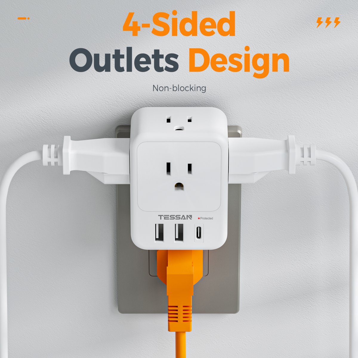 Tessan US/ Canada/ Mexico Multi Plug Adapter Outlet Extender with 4 AC Outlets 3 USB Ports