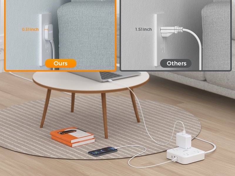 Tessan US/ Canada/ Mexico Power Strip 10 Feet with 4 Outlets 3 USB Wall Charger (1 USB C)