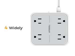 Tessan US/ Canada/ Mexico Power Strip 10 Feet with 4 Outlets 3 USB Wall Charger (1 USB C)