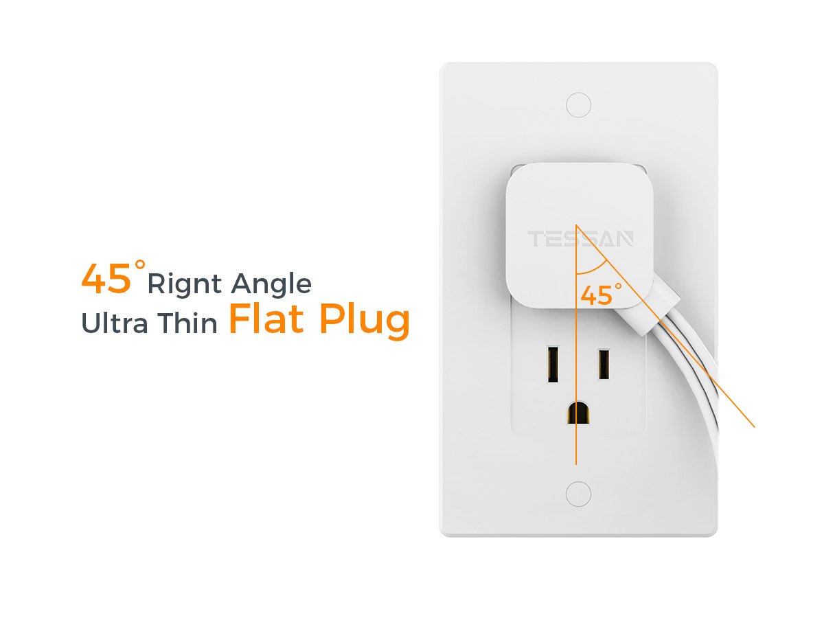 Tessan US /Canada /Mexico Power Strip Flat Plug with 11 Outlets 3 USB (1 USB C), TESSAN Surge Protector Tower 1625W/13A