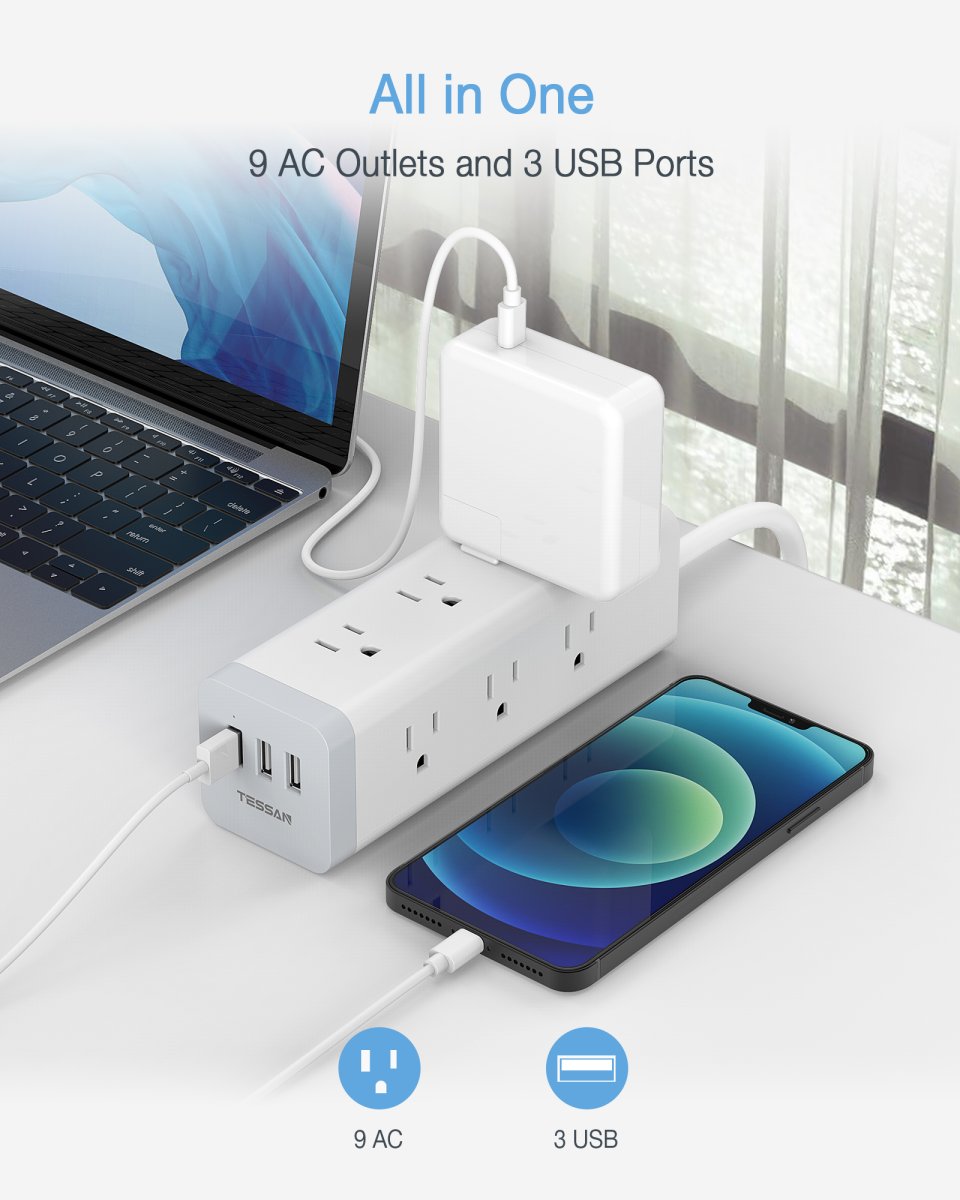 Tessan US/ Canada/ Mexico Power Strip with USB 6 FT Extension Cord 1050J Surge Protector Charging Station