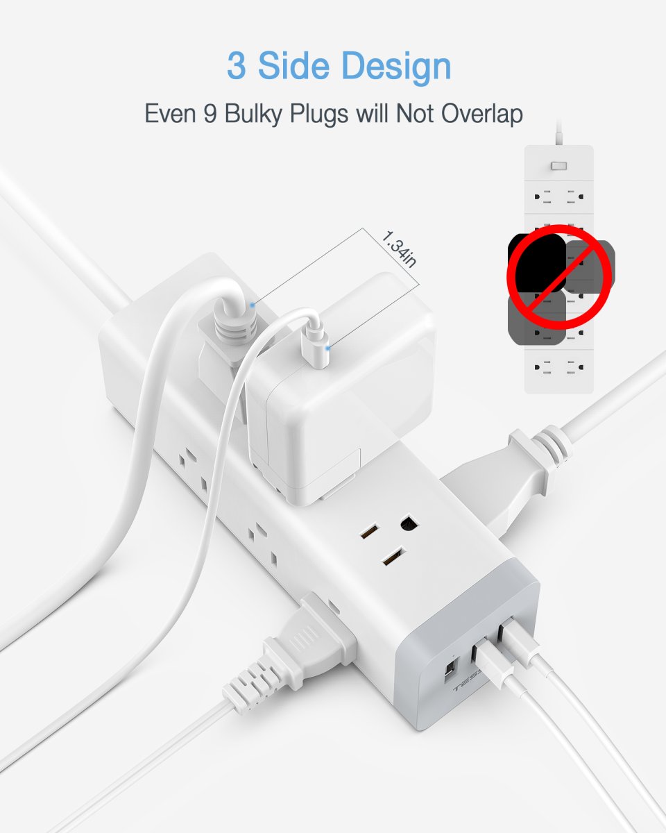 Tessan US/ Canada/ Mexico Power Strip with USB 6 FT Extension Cord 1050J Surge Protector Charging Station