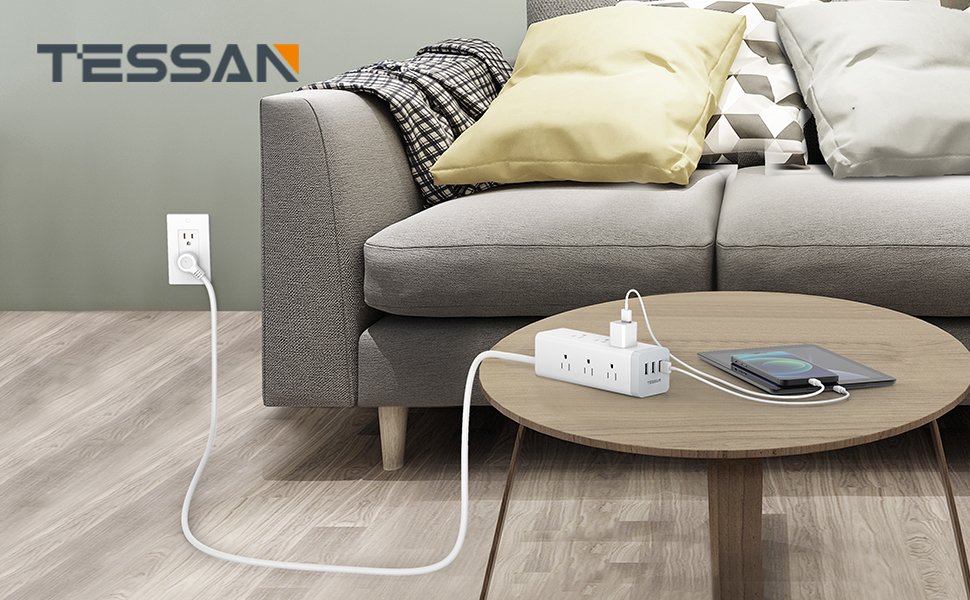 Tessan US/ Canada/ Mexico Power Strip with USB 6 FT Extension Cord 1050J Surge Protector Charging Station