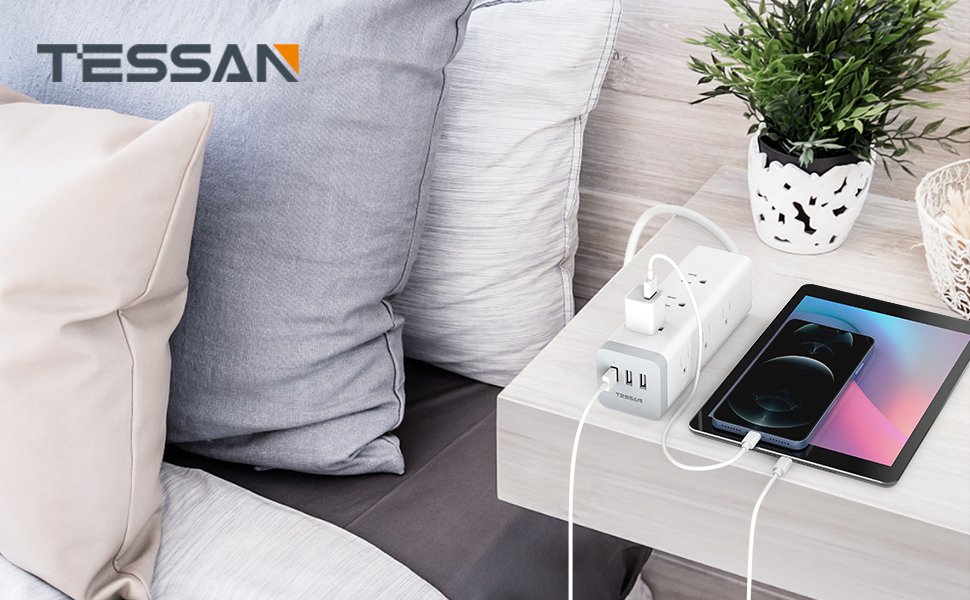 Tessan US/ Canada/ Mexico Power Strip with USB 6 FT Extension Cord 1050J Surge Protector Charging Station
