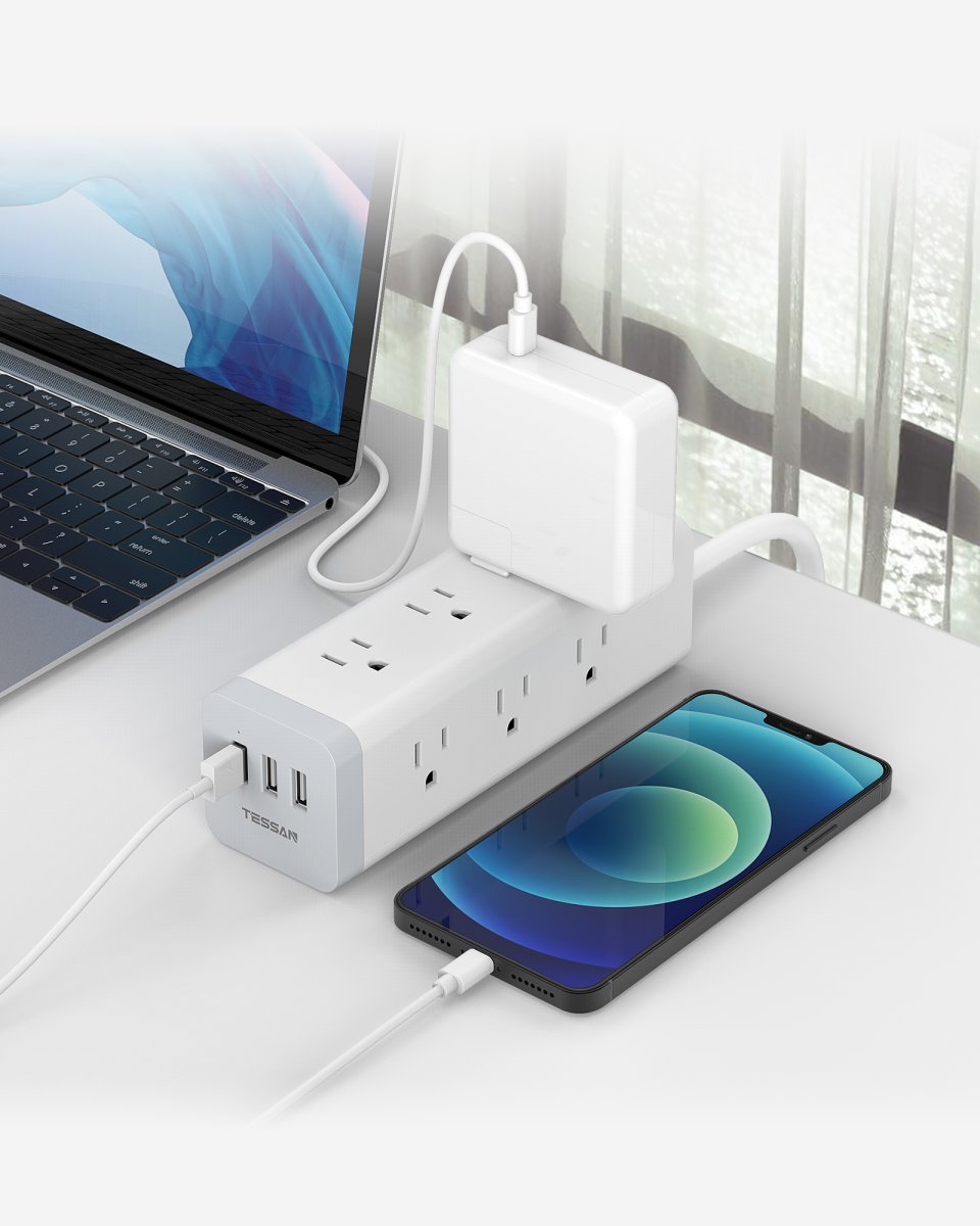 Tessan US/ Canada/ Mexico Power Strip with USB 6 FT Extension Cord 1050J Surge Protector Charging Station