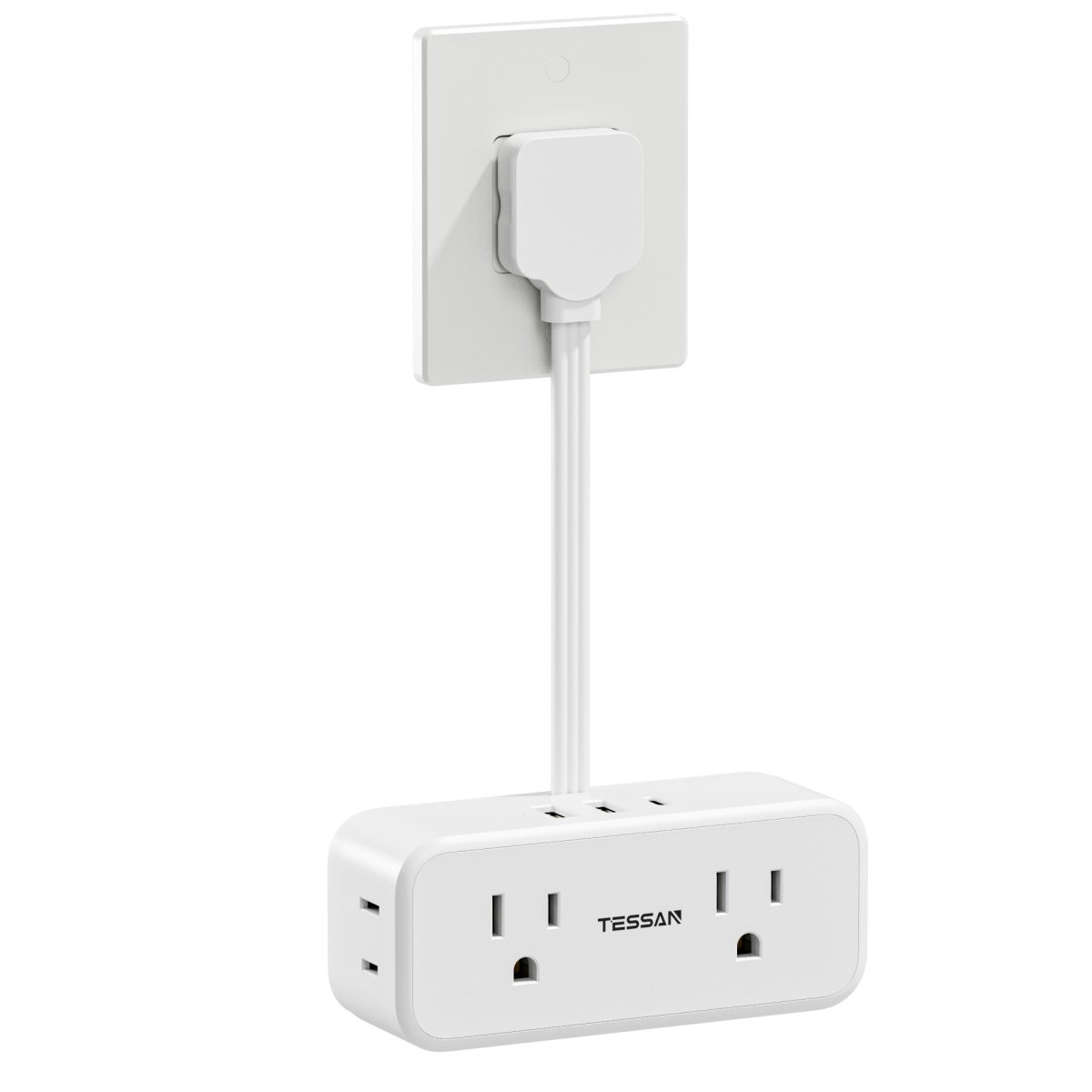 Tessan US/ Canada/ Mexico Slim Flat Thin Plug Power Strip with 4 AC Outlets 3 USB (1 USB-C)
