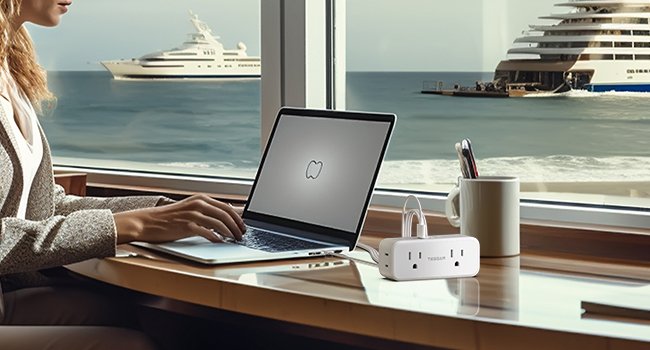 Tessan US/ Canada/ Mexico Slim Flat Thin Plug Power Strip with 4 AC Outlets 3 USB (1 USB-C)