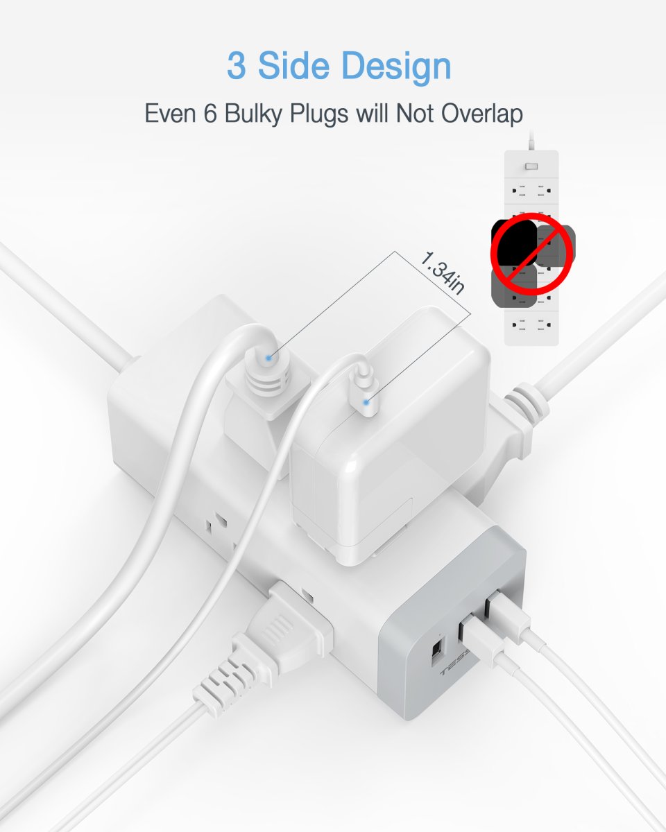 Tessan US/ Canada/ Mexico Surge Protector Extension Cord 6ft Flat Plug Power Strip with 6 Outlet and 3 USB Ports
