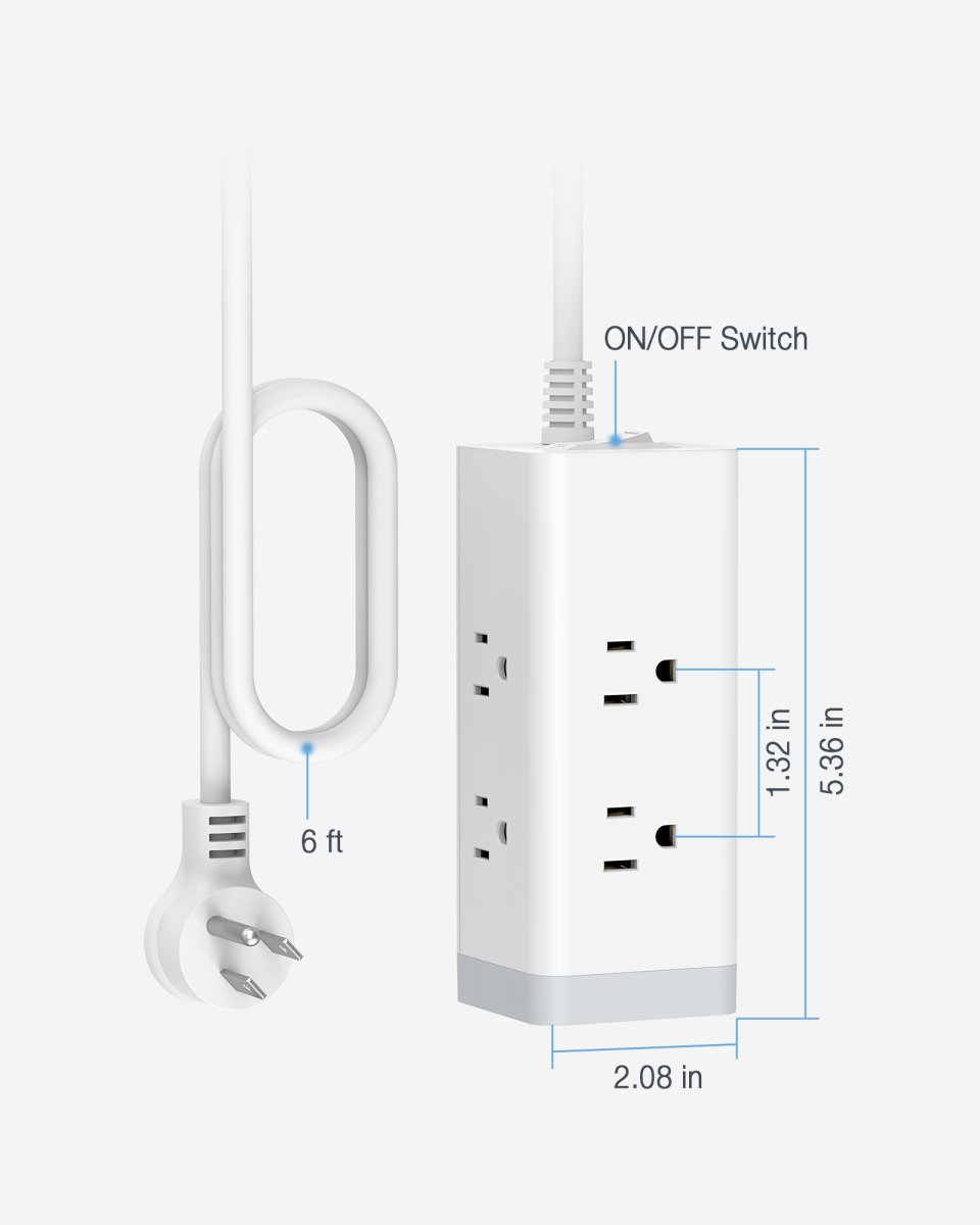 Tessan US/ Canada/ Mexico Surge Protector Extension Cord 6ft Flat Plug Power Strip with 6 Outlet and 3 USB Ports