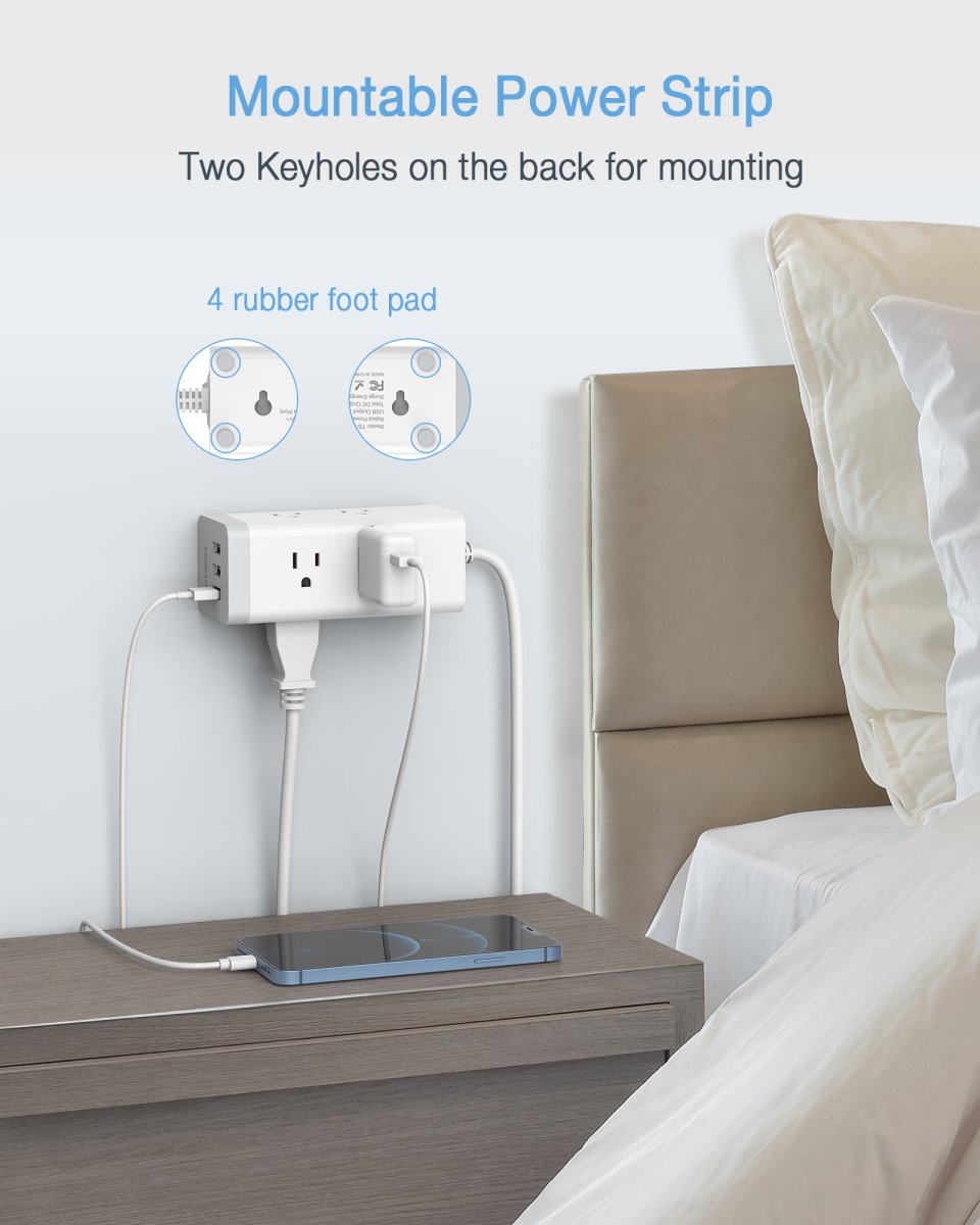 Tessan US/ Canada/ Mexico Surge Protector Extension Cord 6ft Flat Plug Power Strip with 6 Outlet and 3 USB Ports