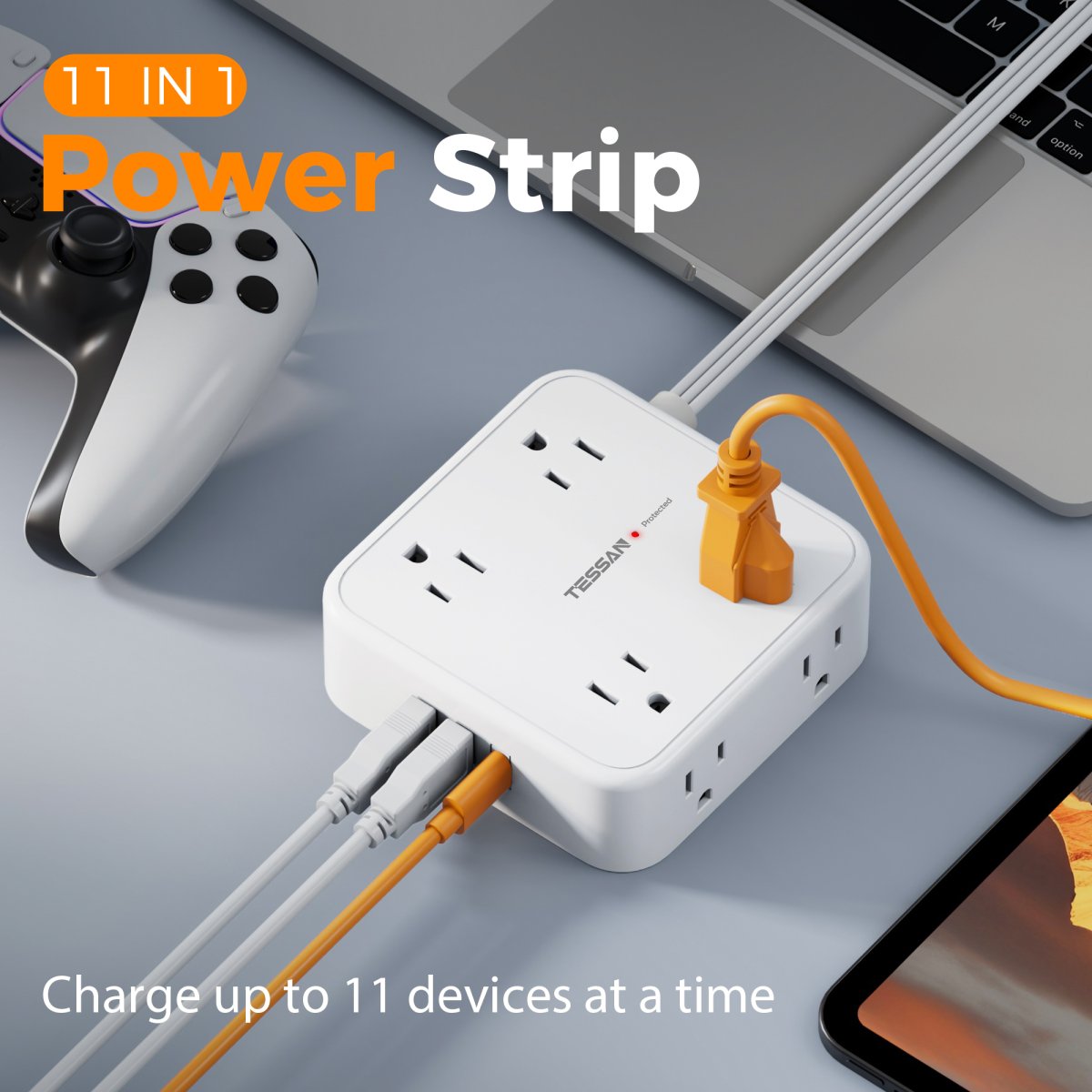 Tessan US/ Canada/ Mexico Surge Protector Power Strip 5 FT with 8 Outlets 3 USB