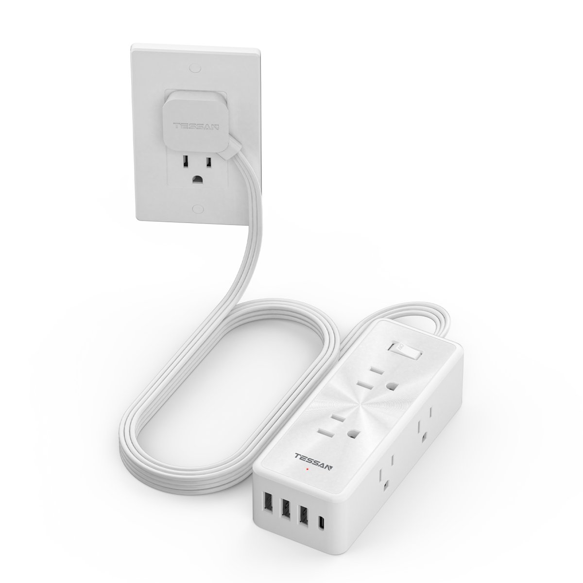Tessan US/ Canada/ Mexico Ultra Thin Flat Plug 5 ft with 6 AC Outlets 4 USB (1 USB C) Ports
