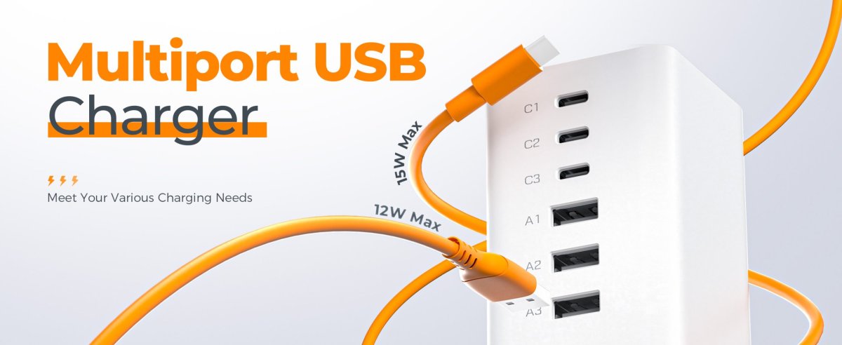 Tessan US/ Canada/ Mexico USB Charging Station 30W Tower Charger Blocks for iPhone 14/15, Tablet, Earphone