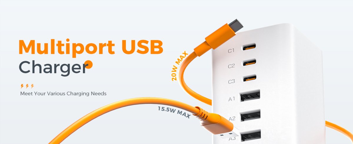 Tessan US/ Canada/ Mexico USB Charging Station 65W Charging Hub with 6 Ports