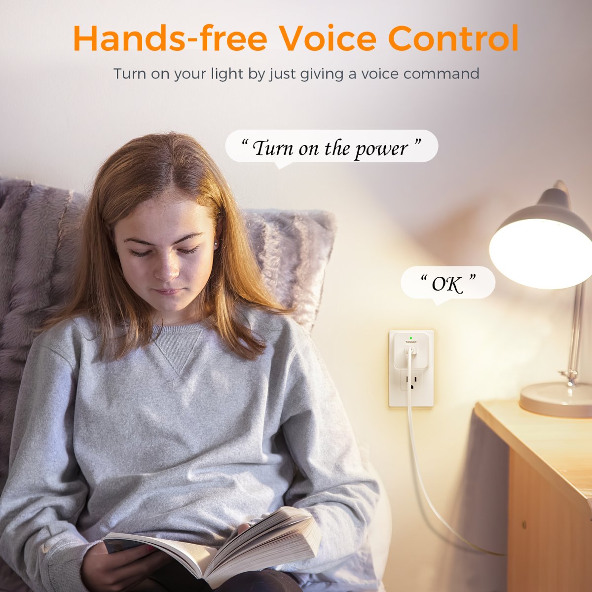 Tessan US/ Canada/ Mexico Voice Control Outlet, Wireless Remote Control Electrical Outlet, 10A/1250W