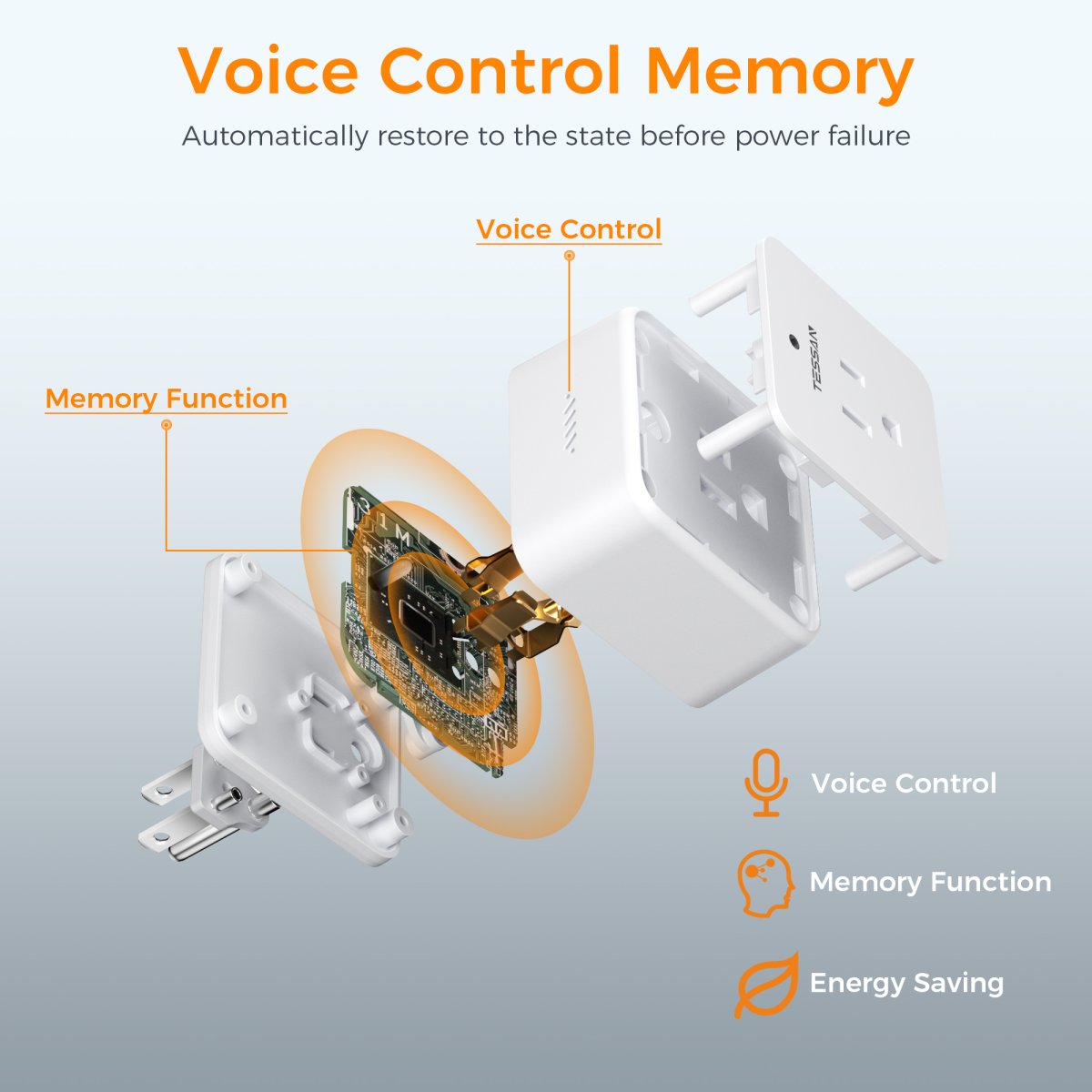 Tessan US/ Canada/ Mexico Voice Control Outlet, Wireless Remote Control Electrical Outlet, 10A/1250W