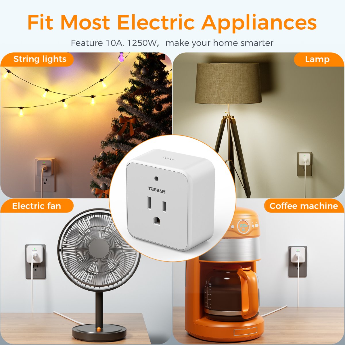 Tessan US/ Canada/ Mexico Voice Control Outlet, Wireless Remote Control Electrical Outlet, 10A/1250W