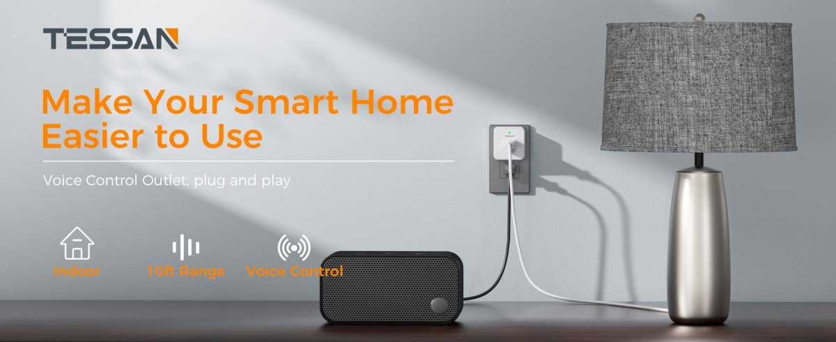 Tessan US/ Canada/ Mexico Voice Control Outlet, Wireless Remote Control Electrical Outlet, 10A/1250W